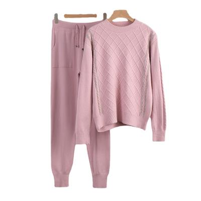 China two piece top and Anti-wrinkle pants knit sweater long sleeve knit sweater custom knit sweater women for sale