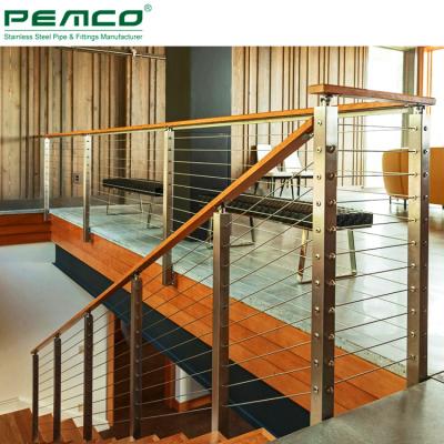 China Modern Professional Satin Finish Stainless Steel Wire Stair Railing Systems Indoor Cable Railing for sale