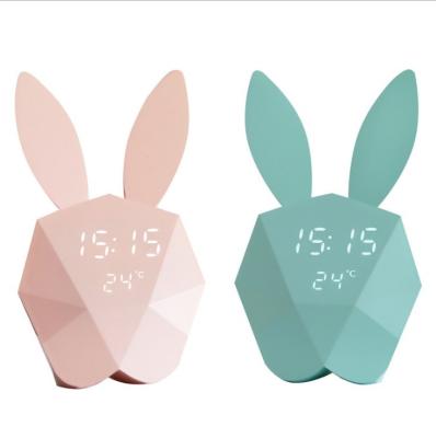 China Classes Smart Voice Digital Midnight Light Alarm Clock Temperature Display Rabbit Rice Creative Gift for Lady and Kids for sale