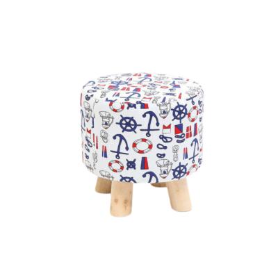 China Round Shape Foot Stool Convertible Stool Pouf With Wooden Legs Navy Color Stool Stool for sale