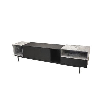 China Luxury Marble Storage TV Cabinet And Coffee Table Set With Black Wood Top for sale