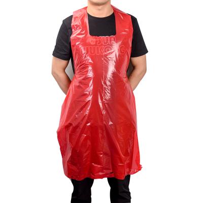 China HONGCHENG Disposable Branded PE Apron Thumb Loop PE Disposable Plastic Apron Without Sleeves for sale