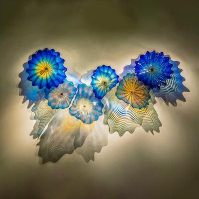 China Modern Colorful Blue Murano Glass Wall Lamps Handcrafted Glass Wall Lighting Abstract Flower Glass Wall Art Lamps Free Shipping for sale