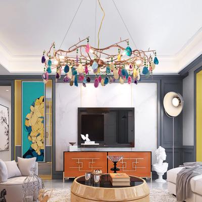 China Modern Luxury Customize Art Round Chandelier Living Room Agate Pendant Lamp Modern Creative Bedroom LED Lighting for sale