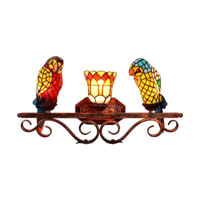 China Free Shipping Traditional Tiffany Stained Glass Bird Lounge Bedside Hotel Wall Lamp for sale