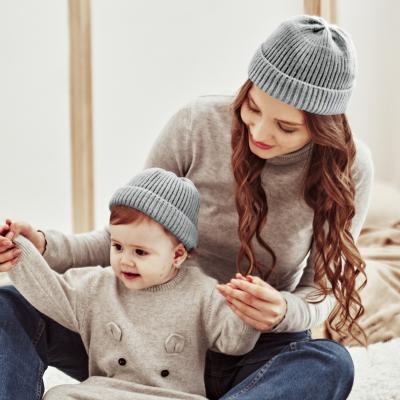 China breathable & YANGTONG Waterproof Parent-child Winter Wholesale quliaty colorful beanies high kid and women logo patch hat leather beanie for custom logo for sale