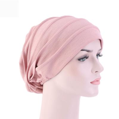 China High quality soft\comfortable source of simple color ladies work hat elastic creative folding Arab hat sleep hat soft cotton scarf for sale