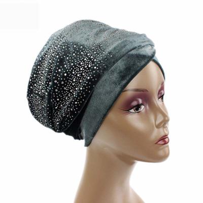 China Cozy Head Scarf Wrap Scarf Temperament Rhinestone Velvet Headscarf Hat Long Tail Stretch Warm Starry Noble Soft\Comfortable Hat for sale