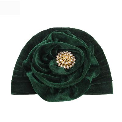 China Diamond Gold Velvet Big Flower Headscarf Headscarf Headscarf Headscarf High Quality Simple Indian Muslim Flower Women's Headband Headband Hat Female Alloy Hat for sale