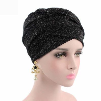 China Soft\Comfortable Manufacturers Supply Women's Stretch Cloth Turban Hat Scarf Long Tail Cap Multicolor Bright Silk Wrap Main Hat for sale