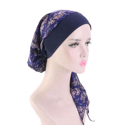 China Soft women\comfortable retro satin inner hat simulation style turban hat stretch hair braid band muslim pastoral silk turban hat for sale