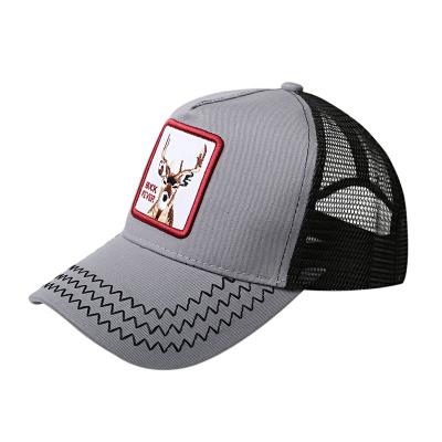 China 2021 Breathable Spring and Summer Hot-selling Men's and Truck Mesh Hats, Elk Embroidery Animal Patch, Cotton Baseball Women's Hat for sale