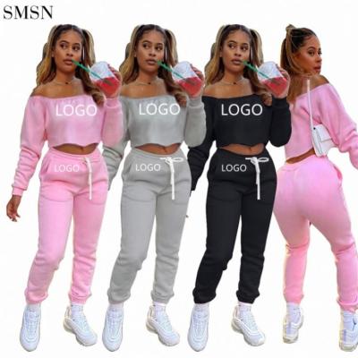 China New Arrival Breathable 2021 Collar Falls A Line Solid Color Padded Casual Sport Suit 2 Piece Pant Sets for sale