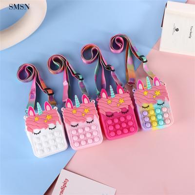 China Fashion Summer Color Silicon Bubble Mini Handbags Unicorn Pop Messenger Bag Kids Purses Women Handbag for sale