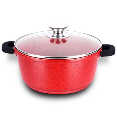 China Sustainable Red Die Cast Aluminum With Non Coating Lid Marble Stone Stick Cooking Pot Casserole for sale