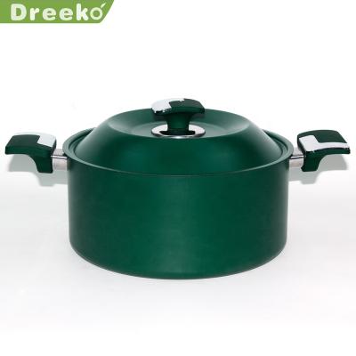 China Sustainable Green Press Carbon Steel With Stone Marble Lid Non Coating Stick Cooking Sauce Pot Casserole for sale