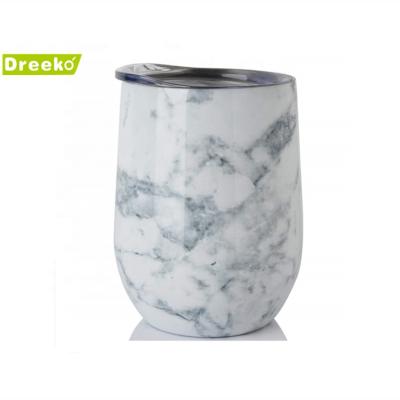 China 12 Ounce Stainless Steel Marble Viable Wine Tumbler With Lid Double Wall Vacuum Insulated Travel Coffee Mug Wine Tumbler Coffee Wine for sale