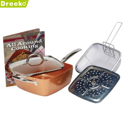 China Sustainable Thickness 4 Inch 2.5mm Ceramic Non-Stick 4 PCS 9.5 Copper Deep Square Frying Cooking Pan Set for sale