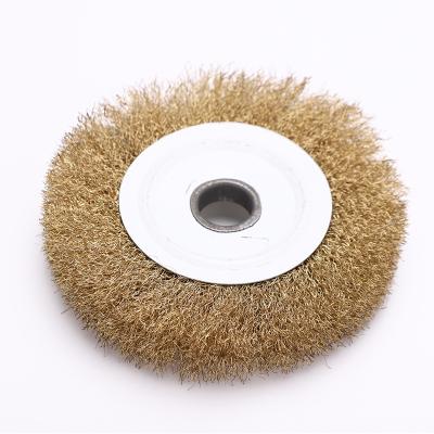 China OEM 150MM Wire Brush 22MM Clean Shaft Cleaning Good Quality Circular Flat Brass Wire Brush for sale