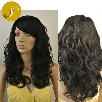 China Wholesale Good Quality Pearlcoin Belle Curly Style Natural Black Hair Mixed Length Long Curly Style Non Lace Wig for sale