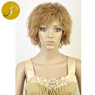 China Hot Selling Curly Pearlcoin 100% Indian Hair Light Color Short Length Non Curly Machine Made Wig for sale