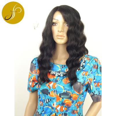 China Natural Black Pearlcoin Top Heat Resistant Fiber Wave 14-18 Inch Natural Black Lace Front Wig for sale