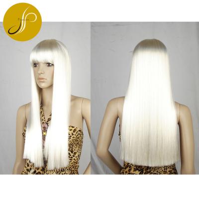 China Hot Selling Pearlcoin Synthetic Fiber Straight Style White Color Straight Long Length Non Lace Wig Machine Made for sale