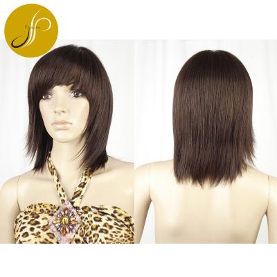 China Beautiful Pearlcoin Fiber Top Heat Resistant Straight Style Dark Brown Long Length Lace Up Non Machine Made Wig for sale