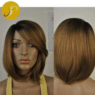 China Beautiful Pearlcoin Quality Synthetic Fiber Dark Color Best Medium Length Lace Up Non Synthetic Bob Wig for sale