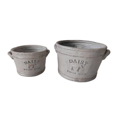 China Flower Pot Garden Pot Set 2 Dairy Fiber Stone Pot in Garden Grey Size 2 28.5*24.5*16.5cm zu verkaufen