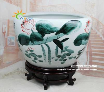 China Chinese Style Large Lotus Ceramic Fish Planter Indoor Decorative Plant Pots Planters for sale