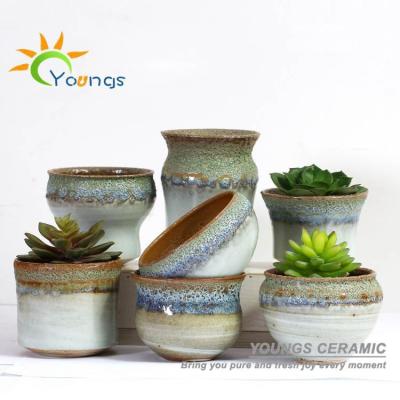 China Chinese Style 100% Handwork Mini Ceramic Flower Pots Planters Chinese Color Glazed For Succulent Plants for sale