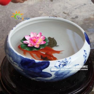 China Chinese Style Lotus Design Porcelain Decorative Indoor Small Hand Painted Flower Pots Fish Pots for sale