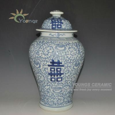 China Antique Chinese Blue and White Happiness Viable Porcelain Double Ginger Jar for sale