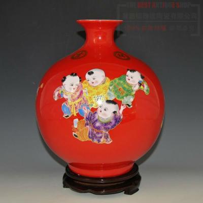 China Beautiful Porcelain China Red Ceramic Flower Vases For Happy Wedding for sale