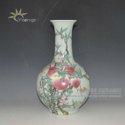 China Qing Antique Imitation Hand Painted Porcelain Chinese Peach Flower Vase for sale