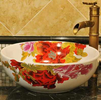 China Jingdezhen Viable Ceramic Art Bathroom Decorative Basin Sink Wash Basin for sale