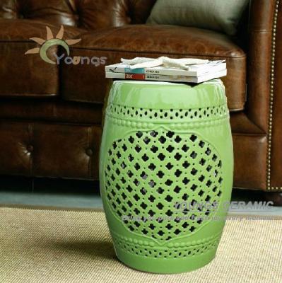 China stool home & Ottoman China Green Porcelain Ceramic Hand Carved Lattice Garden Stools H18inches for sale