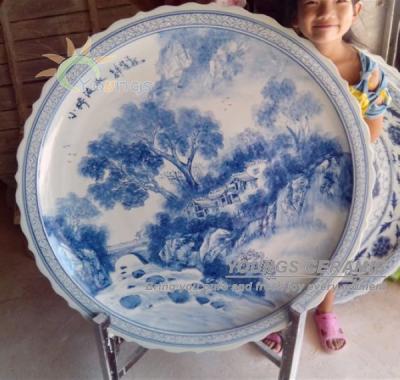 China Large Decorative China Porcelain Ceramic Dishes Unique Oriental Hand Painted 3 Feet With Stand for sale