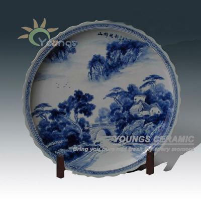 China China Jingdezhen Unique Hand Painted Diameter Large Round Porcelain Ceramic Dish 3 Feet With Stand for sale