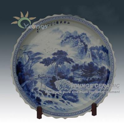 China Unique Oriental China Hand Maded 3 Feet Large Decorative Ceramic Plates With Stand for sale