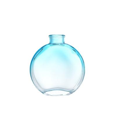 China Custom Reed Diffuser Glass Bottle Hot Sale 150ml Empty Flat Round Reed Diffuser Glass Bottle For Home Fragrance for sale