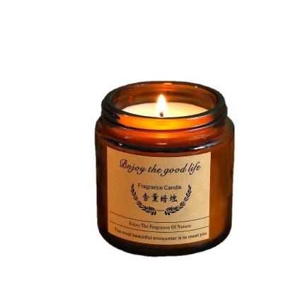 China Hot Selling Handmade Birthdays Smokeless Scented Candles Amber Glass Jar Cotton Wick Soy Wax Candle Gifts For Women for sale