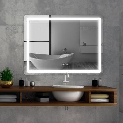 China HEZHI Rectangle Decor Wall Touch Screen Fog Lighted Vanity 60 x 80cm Decorative Anti Weather Display Led Bathroom Mirror With Lights for sale