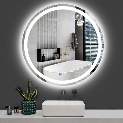 China Circular Fog Light LED Backlight Rheostat Bathroom Mirror Decoration Lighted Stepless Makeup Mirror Mirror Smart Circular Fog Light Touch Button for sale