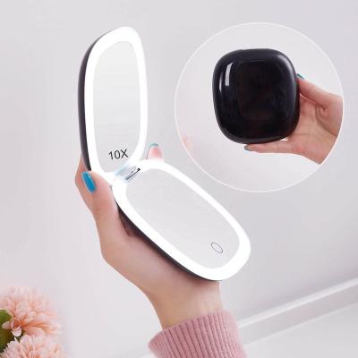 China Compact LED Travel Lighted Magnifying Magnifying Makeup-Mirror - 4 Inches 1X/10X Small Handheld Magnification Sided Pocket Dual USB Charging Dimmable for sale