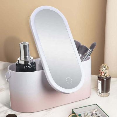 China Portable LED Lighted Beauty Box Case Makeup Case Led Mirror Storage Travel LED Makeup Kit Cosmetics Storage for sale