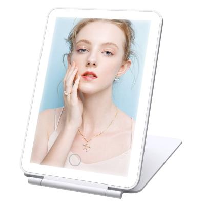 China Rechargeable Lighted Travel Makeup Makeup Mirror with 72 LED Lights Portable Lighting Makeup Mirror with 3 Color Lighting Touch Dimming for sale