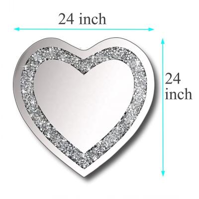 China Personalized Crystal Crushed Diamond Heart Silver Mirror for Wall Decor cm Wall Hanging Rimless Mirror Acrylic Diamond Decoration for sale