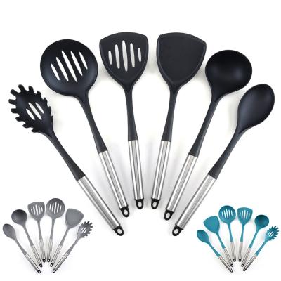 China Stainless Steel Primary Color Sustainable Handle Kitchenware Cooking Nylon Kitchen Utensil Set Of 6 for sale